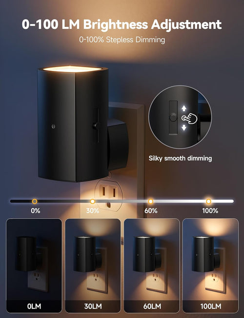 2 Pack Night Lights Plug into Wall, Modern Night Light with Rotating Plug, Dusk to Dawn Sensor, 0-100LM Stepless Dimming Nightlights, Home Decor for Hallway Bedroom Bathroom, Soft White